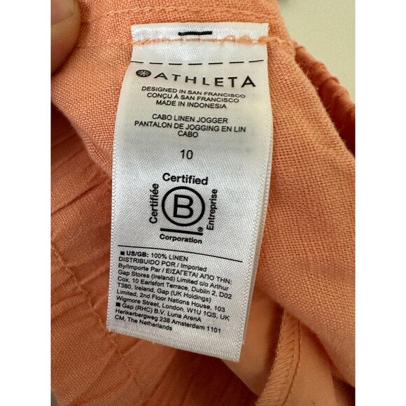 Athleta Cabo Linen Joggers Orange Drawstring Breathable Beach Women's Size 10 - Picture 8 of 8